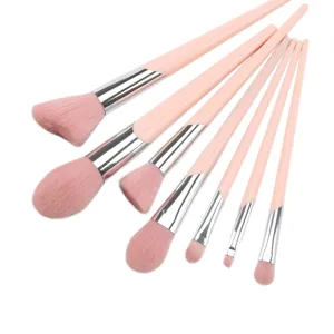 Professional pink makeup brush set with soft synthetic bristles for powder and eyeshadow.