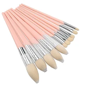 Professional pink makeup brush set with soft synthetic bristles for flawless face and eye makeup application.