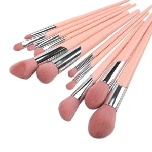 Detailed view of the pink makeup brush set featuring soft bristles and handles