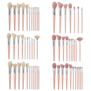 Professional Pink Makeup Brush Set Soft Synthetic Fiber Hair Long Handle Slanted Ferrule Cosmetics Powder Eyeshadow Brush Tools Kit