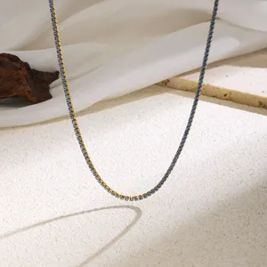 Gold-plated blue rhinestone tennis necklace stylish fashion jewelry for women chic accessory