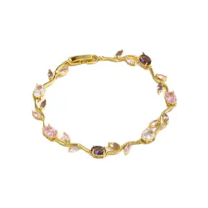 Chic copper gold-plated colored zircon vine leaf bracelet for women, elegant jewelry main view