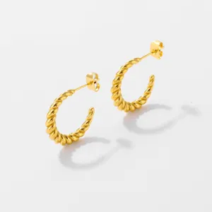 Gold stainless steel twisted hoop earrings for women fashion trendy modern jewelry accessories