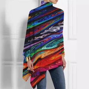 Camiseta de cuello alto para mujer con estampado 3D abstracto colorido y manga larga holgada.