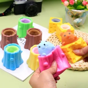 Simpatico Giocattolo da Spremere Pop-Up Creativo Tazza di Topi di Formaggio Antistress Morbido Animale Squishy Giocattolo Sensoriale