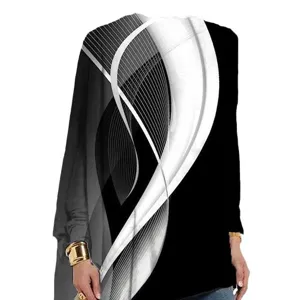Camiseta casual de manga larga para mujer con un estampado abstracto de olas en 3D