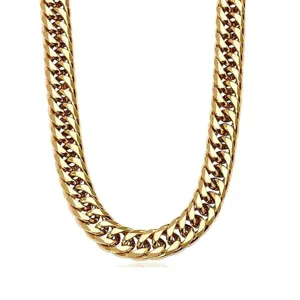 Close-up detail of the gold-plated stainless steel Cuban link chain necklace, glossy finish.