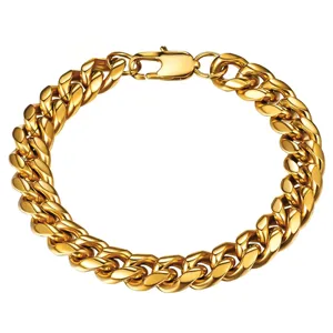 Detail view of the classic 18K gold plated stainless steel Cuban link chain bracelet clasp.