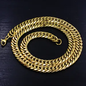 Gold stainless steel cuban link chain necklace for men, heavy thick fashion statement jewelry.