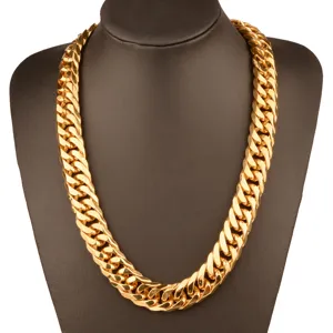 Mens hip hop style gold plated chunky cuban link chain necklace for daily fashion wear.
