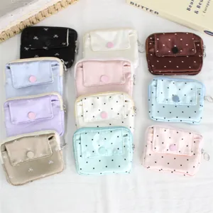 Polyester Polka Dot Bow Printed Coin Purse Mini Portable Storage Pouch Multi-functional Flip Card Case Wallet For Men Women