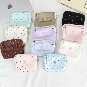 Multi-color polka dot print mini flap coin purse, portable cute zipper card organizer bag.