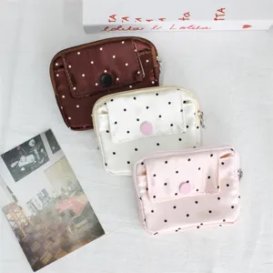 Cute polka dot coin purse with flap pocket mini portable zipper card wallet for daily use