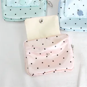Mini polka dot printed coin purse with flap closure, portable multi-functional storage card bag.