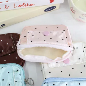 Cute ins style polka dot coin purse with flap and zipper, multi-functional mini card bag.