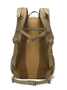 Durable tactical backpack with breathable mesh back, adjustable straps for outdoor hiking and travel.