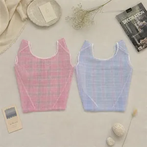 Transparante organza ruitjes shopper lichtgewicht handtas herbruikbare boodschappentas