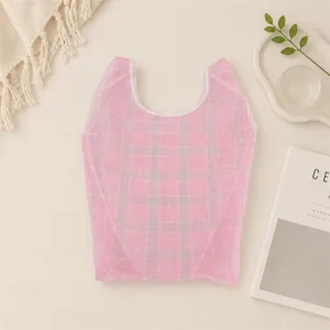 Roze ruitjes transparante organza tote bag lichtgewicht boodschappentas handtas chic.
