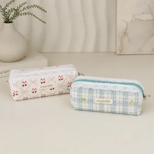 Cute lace pencil pouch aesthetic cherry bow stationery storage bag makeup cosmetic organizer