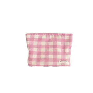 Rosa weiß karierte Kosmetiktasche koreanischer Stil Stoff Make-up Etui Federmäppchen