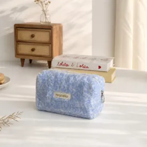 Cute blue leopard print plush makeup bag soft fluffy pencil case portable storage pouch
