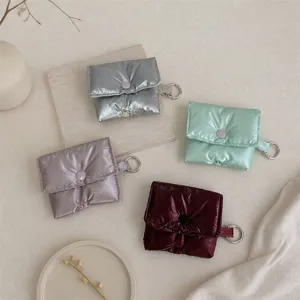 Gevoerde Gewatteerde Bluetooth Oortelefoonhoesje Met Drukknop Effen Kleur Kleine Opbergzak Sleutelhanger Draagbare Beschermende Pouch