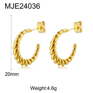 European American Stainless Steel C-Shaped Twisted Hoop Earrings 18K Gold Plated Geometric Fashion Jewelry For Women Daily