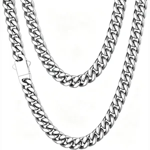Stainless Steel Cuban Link Chain for Men Hip Hop Jewelry Thick Silver Necklaces