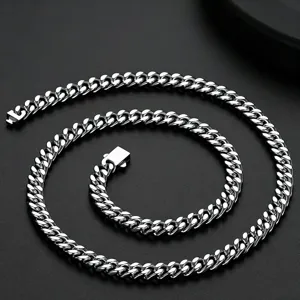 Stainless steel Miami Cuban chain necklace for men, hip hop jewelry with secure clasp.