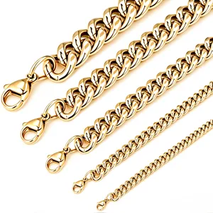 18K Gold Plated Titanium Steel Cuban Link Chain Necklace For Men Women Heavy Round Cut Curb Chain Bracelet Hip Hop Streetwear Jewelry Gift With Lobster Clasp