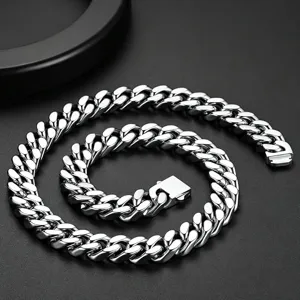 Men's stainless steel Miami Cuban link chain necklace, hip hop jewelry fashion accessory.