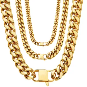 Men 18k gold plated Cuban link chain necklace stainless steel thick hip hop jewelry item