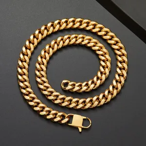 Men 18K gold plated stainless steel Cuban link chain necklace hip hop heavy thick chain