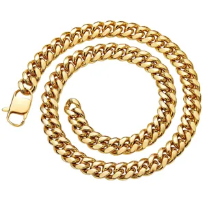 Men stainless steel 18K gold plated Cuban chain necklace chunky hip hop jewelry detail view
