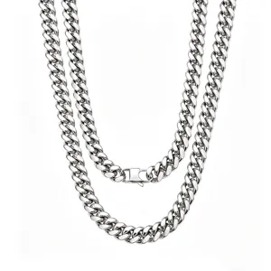 Stainless steel Cuban link chain necklace for men, heavy hip hop silver chain jewelry.