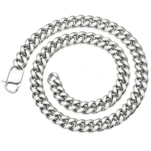 Stainless steel silver chunky Cuban chain necklace close up hip hop jewelry link