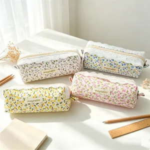 Korean style floral lace pencil pouch fabric stationery aesthetic cosmetic makeup bag