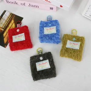 Mini borsetta quadrata in peluche portamonete carino custodia per auricolari con comodo anello