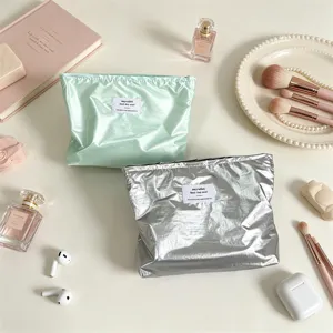 Borsa per cosmetici impermeabile perlata lucida, pochette per trucco portatile, grande organizer.