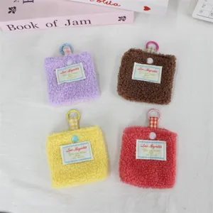 Carino mini portamonete in peluche borsa portaoggetti per cuffie con anello e bottone a pressione.