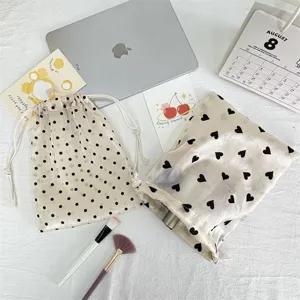 Champagne heart print drawstring storage bag portable lightweight cosmetic makeup pouch organizer