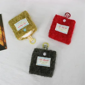 Mini borsellino quadrato soffice carino borsa porta auricolari in peluche con anello di sospensione.