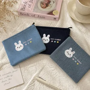 Denim cute printed canvas pouch large capacity storage bag pencil case coin purse set