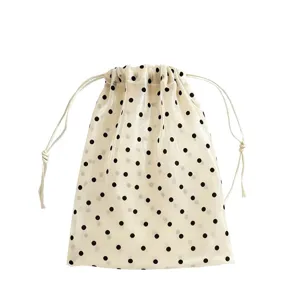 Champagne polka dot sheer drawstring pouch portable storage bag for daily sundries cosmetics
