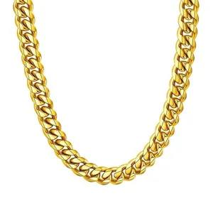 18K Gold Plated Stainless Steel Cuban Link Chain Necklace for Men and Women Fashion Jewelry