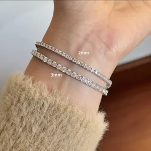 Moissaniet tennisarmband S925 zilver 18k witgoud 2mm 3mm stapelbaar glinsterende sieraden