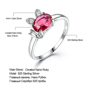 S925 Sterlingsilber Rubin Hasen Ring mit Zirkonia für Damen elegantes Tier Schmuck Neu