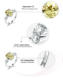 S925 Silber Ring Gelber Oval Zirkonia Eleganter Schmuck Detailansicht Damen Neu