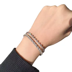 S925 Silber Moissanit Doppelreihige Tennis Armband elegante glänzende Damen Schmuck