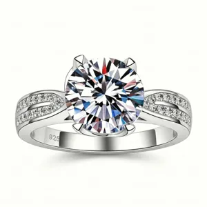 S925 Silber Labor Diamant Ring klassische sechs Krappen Krone funkelnder Verlobungsschmuck